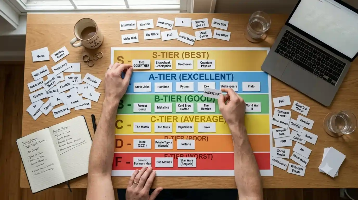 text-tier-list-maker-showing-word-based-rankings-for-programming-languages-movies-songs-and-business-ideas-organized-into-colorful-s-to-f-tiers-on-modern-computer-screen